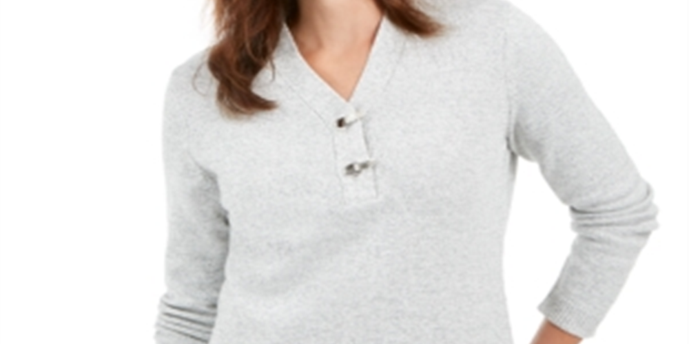 Karen Scott Women's Cotton Marled Henley Sweater Gray Size Large