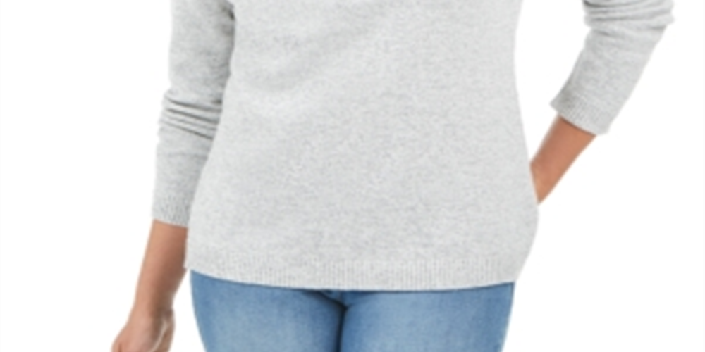 Karen Scott Women's Cotton Marled Henley Sweater Gray Size Large