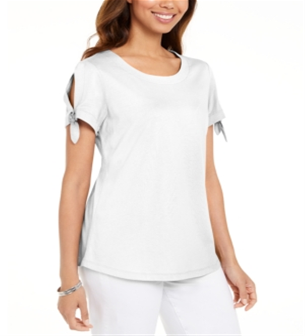 Karen Scott Women's Tie Sleeve T-Shirt White Size X-Small