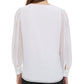 Calvin Klein Women's Solid Long Sleeve V Neck Top White Size Large