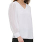 Calvin Klein Women's Solid Long Sleeve V Neck Top White Size Large