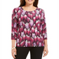 JM Collection Women's Printed 3/4 Sleeve Top Black Size X-Small