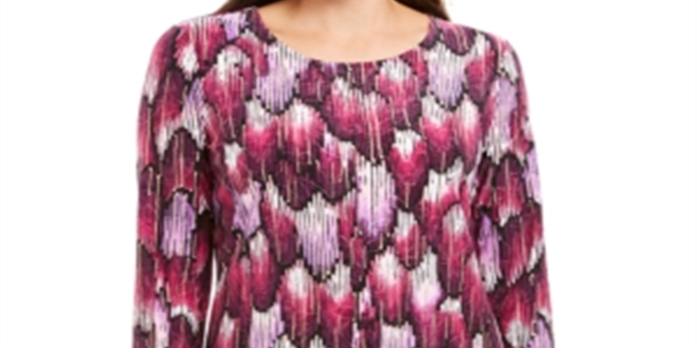 JM Collection Women's Printed 3/4 Sleeve Top Black Size X-Small