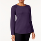 Karen Scott Women's Curved Hem Pullover Sweater Purple Size Petite Small