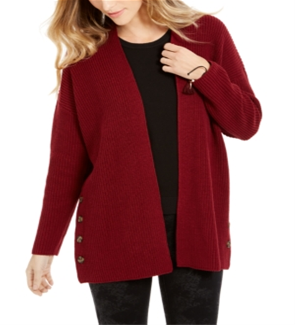 Style & Co Women's Open Front Button Trim Cardigan Red Size Petite M