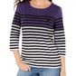 Karen Scott Women's Striped Colorblocked Top Purple/black strip Size Petite S/M