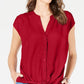 INC International Concepts Women's Short Sleeve V Neck Top Red - Size M