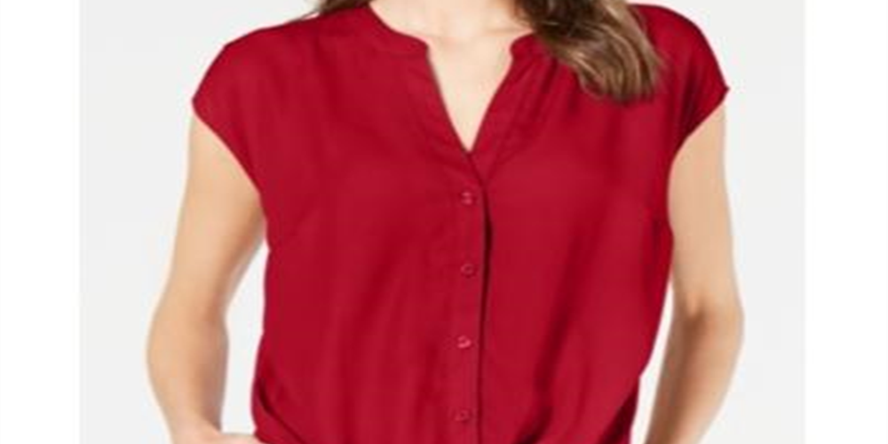 INC International Concepts Women's Short Sleeve V Neck Top Red - Size M