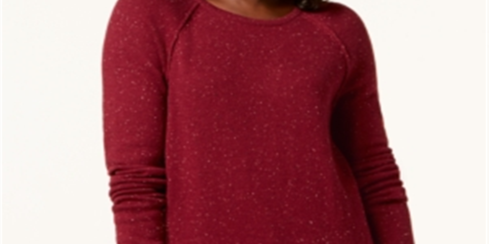 Karen Scott Women's Long Sleeve Curved Hem Sweater Red Size Petite Medium