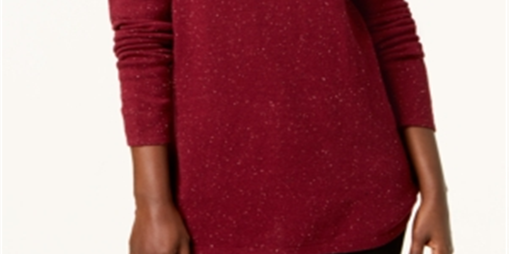 Karen Scott Women's Long Sleeve Curved Hem Sweater Red Size Petite Medium