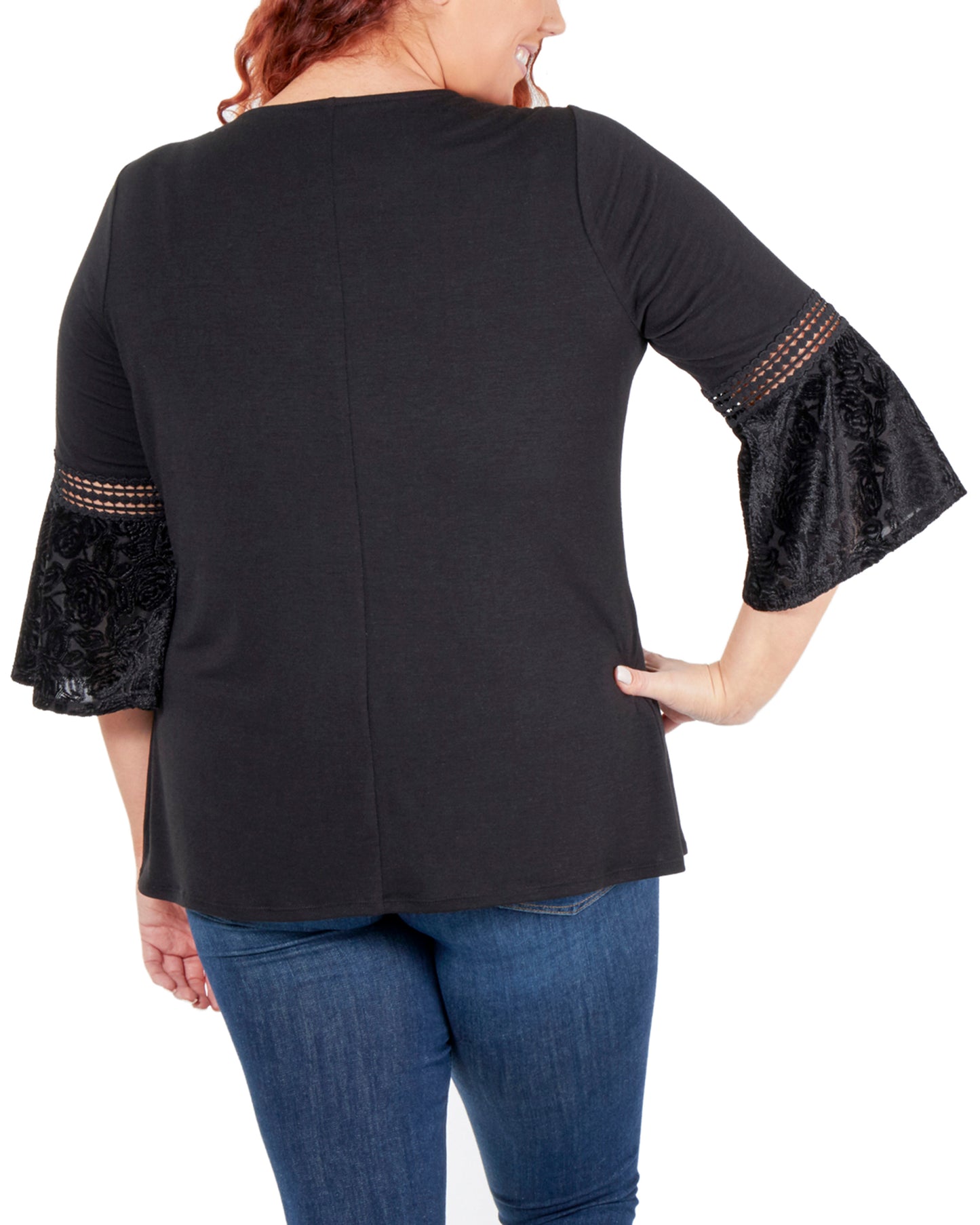 NY Collection Women's Floral Crochet Trim Top Black Size 1X