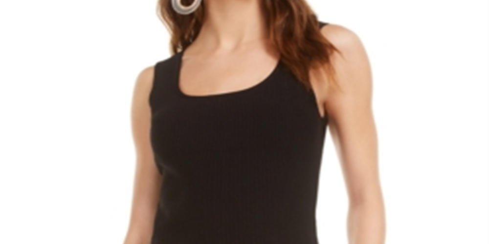 Bar III Women's Ribbed Knit Square Neck Tank Top Sweater Black Size X-Large