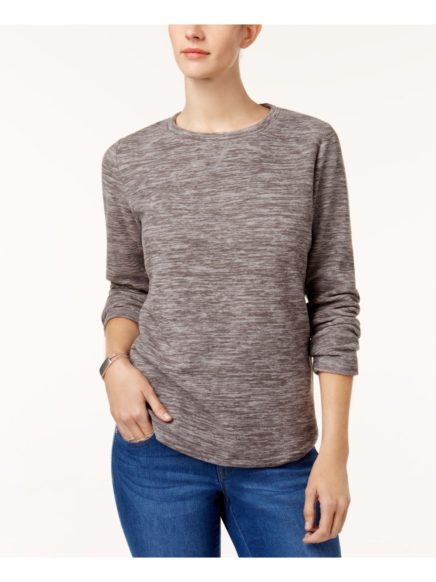 Karen Scott Women's Sport Space Dye Microfleece Top Gray Size X-Large