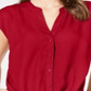 INC International Concepts Women's Chiffon Cap Sleeves Button Down Top Red Size Large