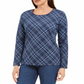 Karen Scott Women's Holly Plaid Embellished Top Blue Size XX-Large