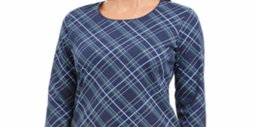 Karen Scott Women's Holly Plaid Embellished Top Blue Size XX-Large