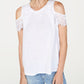 INC International Concepts Women's Lace Cold Shoulder Top White Size Small