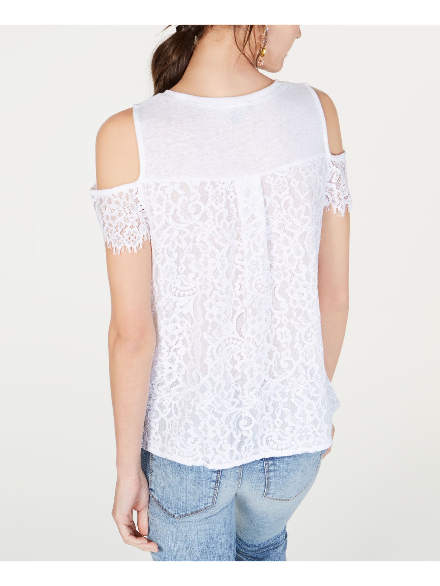 INC International Concepts Women's Lace Cold Shoulder Top White Size Small