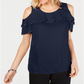 JM Collection Women's Ruffled Off the Shoulder Top Blue Size Medium