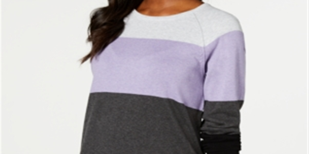 Karen Scott Women's Colorblocked Pullover Sweater Purple Size Medium