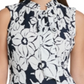 DKNY Women's Pleated Tie Floral Sleeveless V Neck Top Blue Size Large