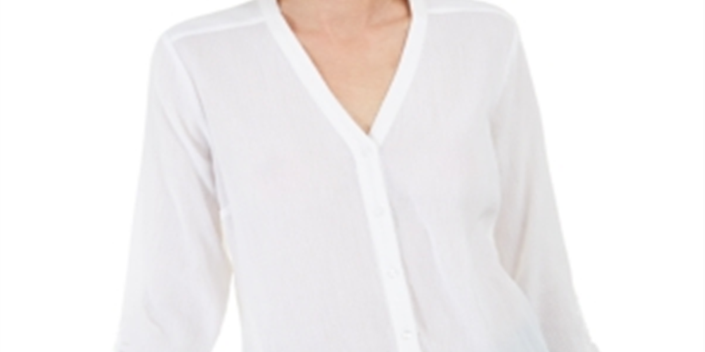 Charter Club Women's Gauzy Tie Sleeve Blouse White Size X-Large