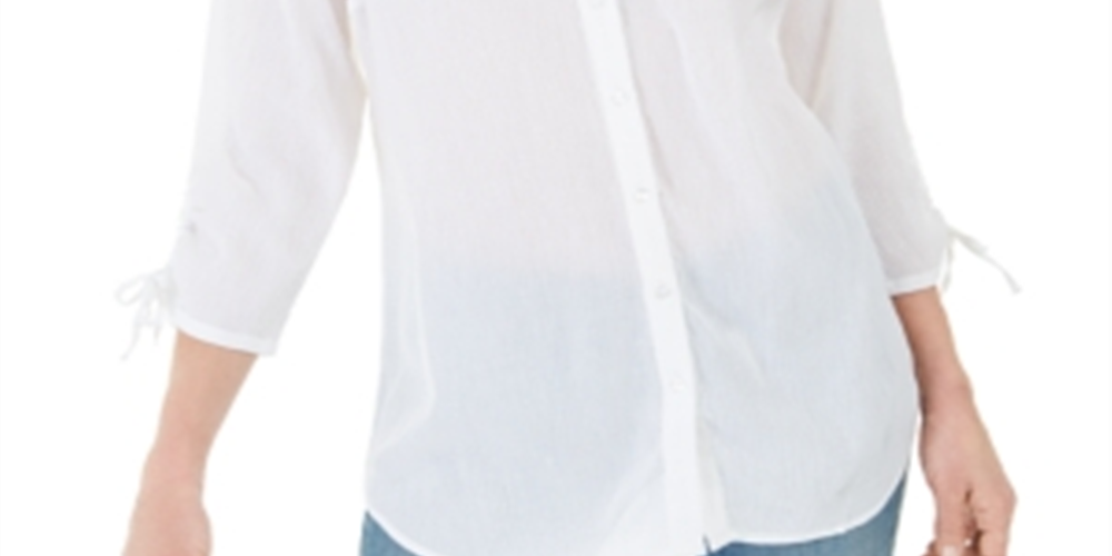 Charter Club Women's Gauzy Tie Sleeve Blouse White Size X-Large