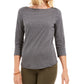 Charter Club Women's Striped Long Sleeve Boat Neck Top Gray Size Small