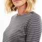 Charter Club Women's Striped Long Sleeve Boat Neck Top Gray Size Small