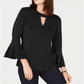 Charter Club Women's Bell Sleeve Keyhole Top Black Size Large