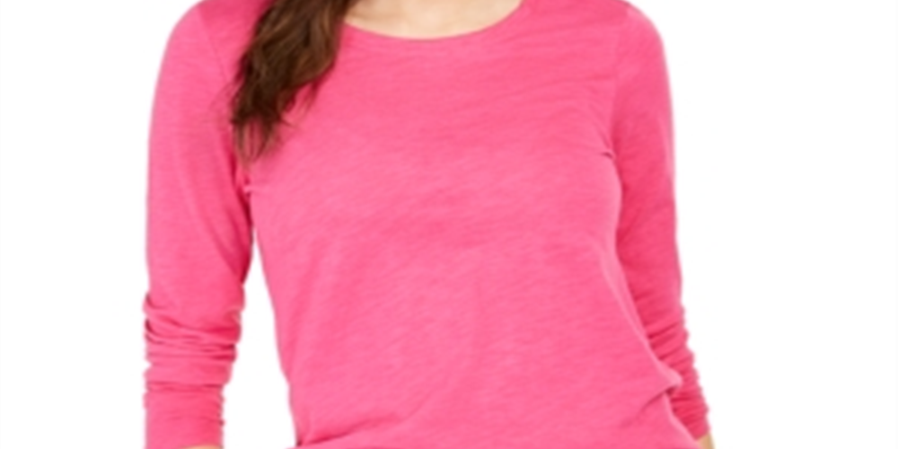 Style & Co Women's Long Sleeve Crewneck Top Pink Size Small