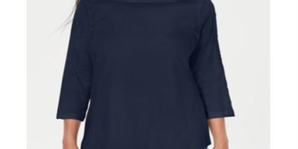 Karen Scott Women's Cotton Lace Trim Top Blue Size Large