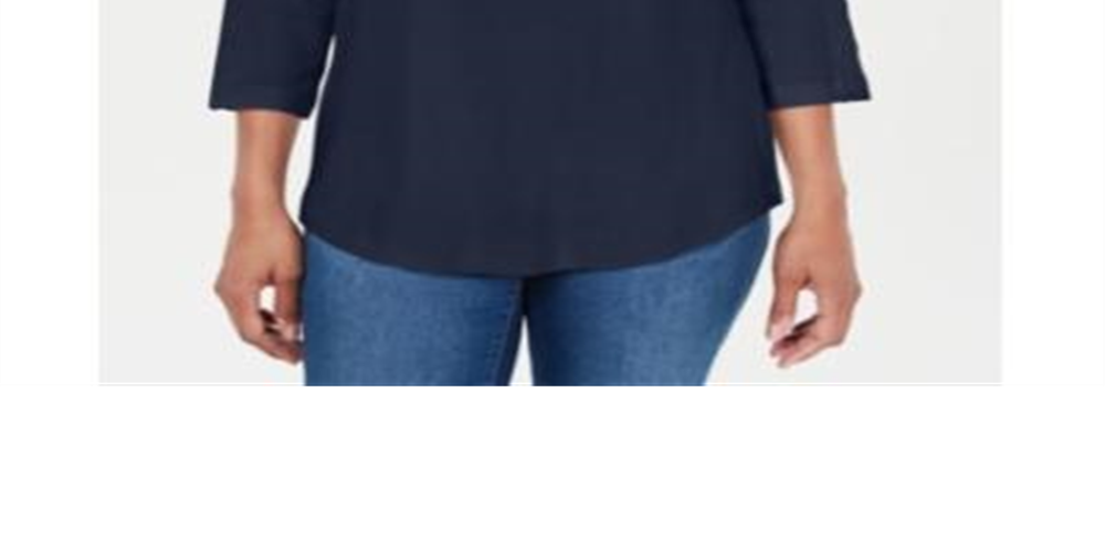 Karen Scott Women's Cotton Lace Trim Top Blue Size Large