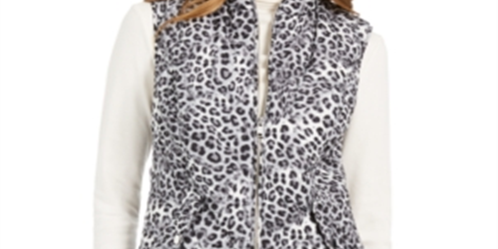 Charter Club Women's Printed Zip Front Vest White Size Petite Small