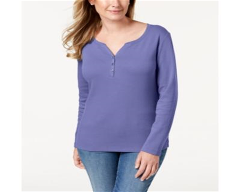 Karen Scott Women's Cotton Henley Top Purple Size Small