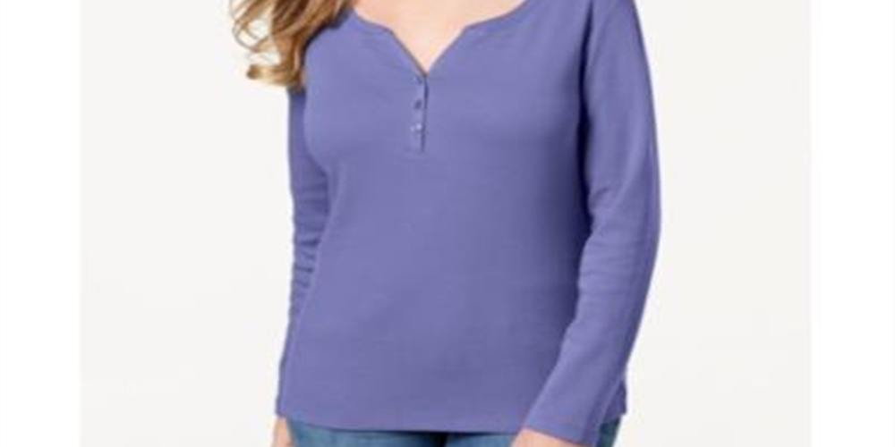 Karen Scott Women's Cotton Henley Top Purple Size Small