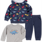 Kids Headquarters Baby Boy's 3 Pc Dinosaur Fleece Hoodie Jogger Pants & Long Sleeve T-Shirt Set Navy Size 3-6MOS