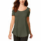 JM Collection Women's Cold Shoulder Swing T-Shirt Green Size Large