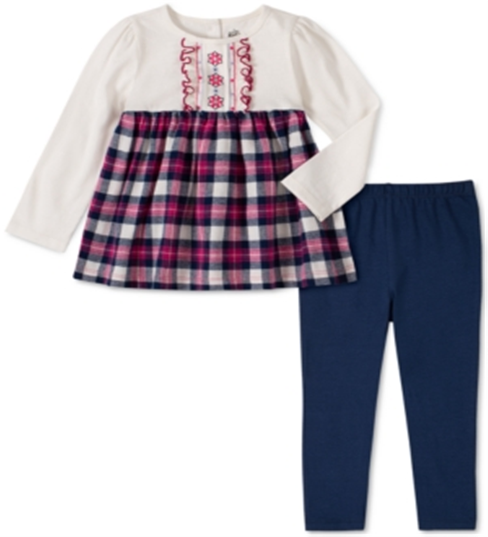 Kids Headquarters Toddler Girl's 2 Pc Plaid Flannel Tunic & Leggings Set White Size 4T