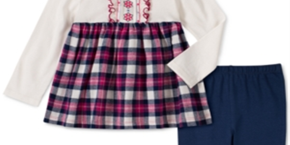 Kids Headquarters Toddler Girl's 2 Pc Plaid Flannel Tunic & Leggings Set White Size 4T