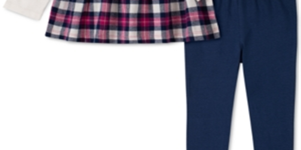 Kids Headquarters Toddler Girl's 2 Pc Plaid Flannel Tunic & Leggings Set White Size 4T