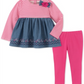 Kids Headquarters Girl's Stripe Denim Contrast Long Sleeve Top & Pants Pink Size 18MOS