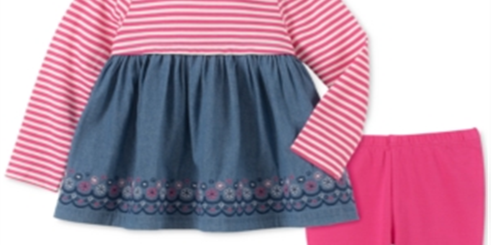 Kids Headquarters Girl's Stripe Denim Contrast Long Sleeve Top & Pants Pink Size 18MOS