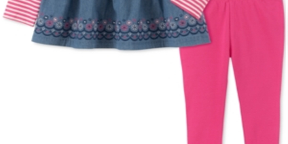 Kids Headquarters Girl's Stripe Denim Contrast Long Sleeve Top & Pants Pink Size 18MOS