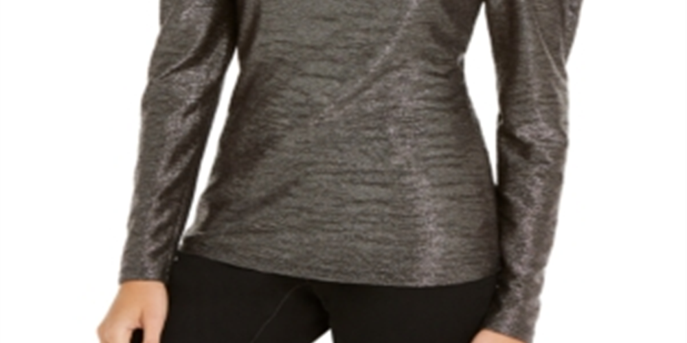 INC International Concepts Women's Solid Shiny Long Sleeve Crew Neck T-Shirt Party Top Black Size Medium
