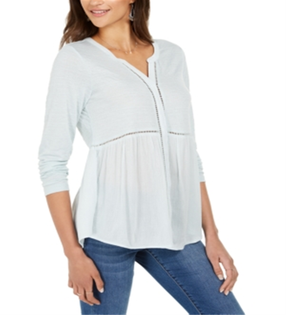Style & Co Women's V Neck Mixed Woven Top Mint Size Large