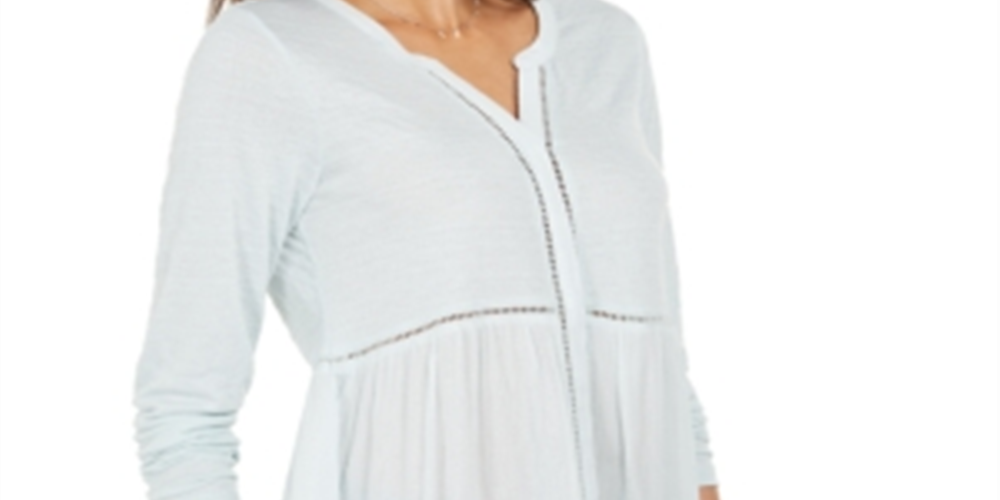 Style & Co Women's V Neck Mixed Woven Top Mint Size Large