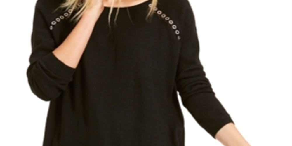 INC International Concepts Women's Peekaboo Grommet Sweater Black Size Medium