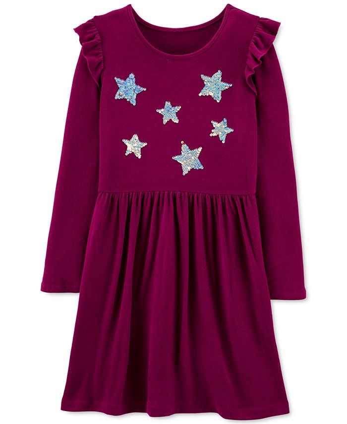 Carter's Little & Big Girls Sequin-Stars Jersey Dress Purple Size 8