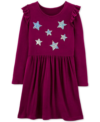 Carter's Little & Big Girls Sequin-Stars Jersey Dress Purple Size 8